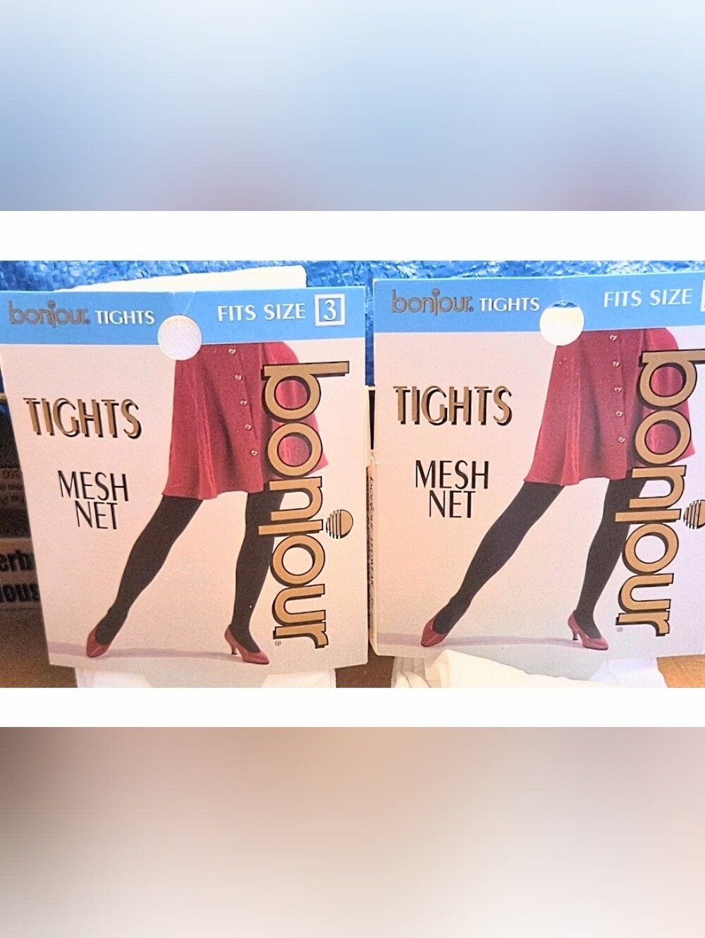 NEW VINTAGE BONJOUR TIGHTS Nylon Fine Mesh Net PANTYHOSE WHITE Sz. 3 Big & Tall